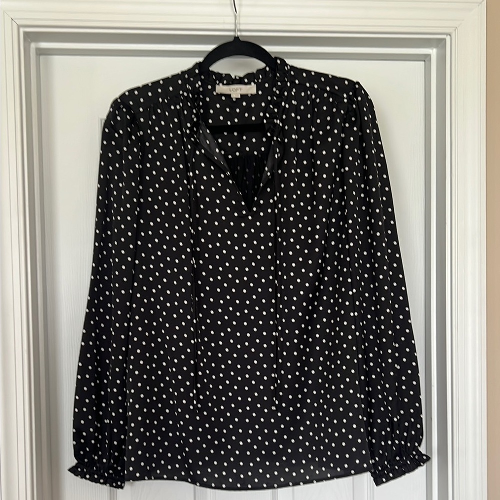 EUC Loft Black Polka Dot Blouse
